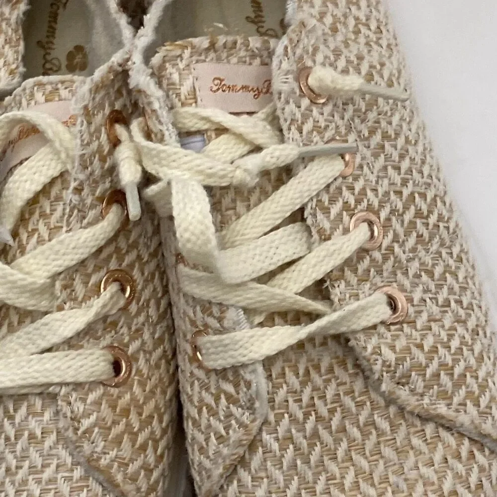 Tommy Bahama Women's Beige Tan Woven Linen Straw Lace Up Sneaker Shoes Size 9.5